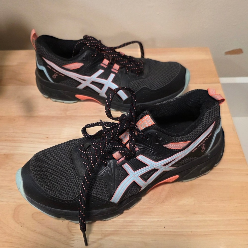 ASICS Womens 6 Gel-Venture 8 Trail Running Shoes Black Blue Coral 1012A708